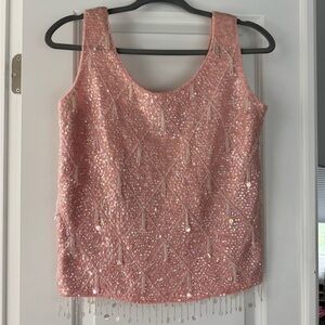 Vintage Pink Sequin Embellished Women's Top